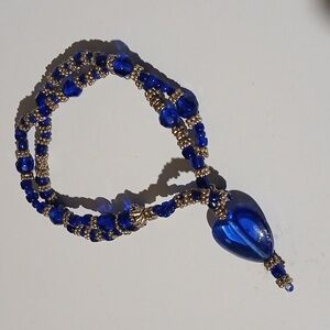 Blue Heart Glass/Silver Toggle Bracelet Well Made 9" Large